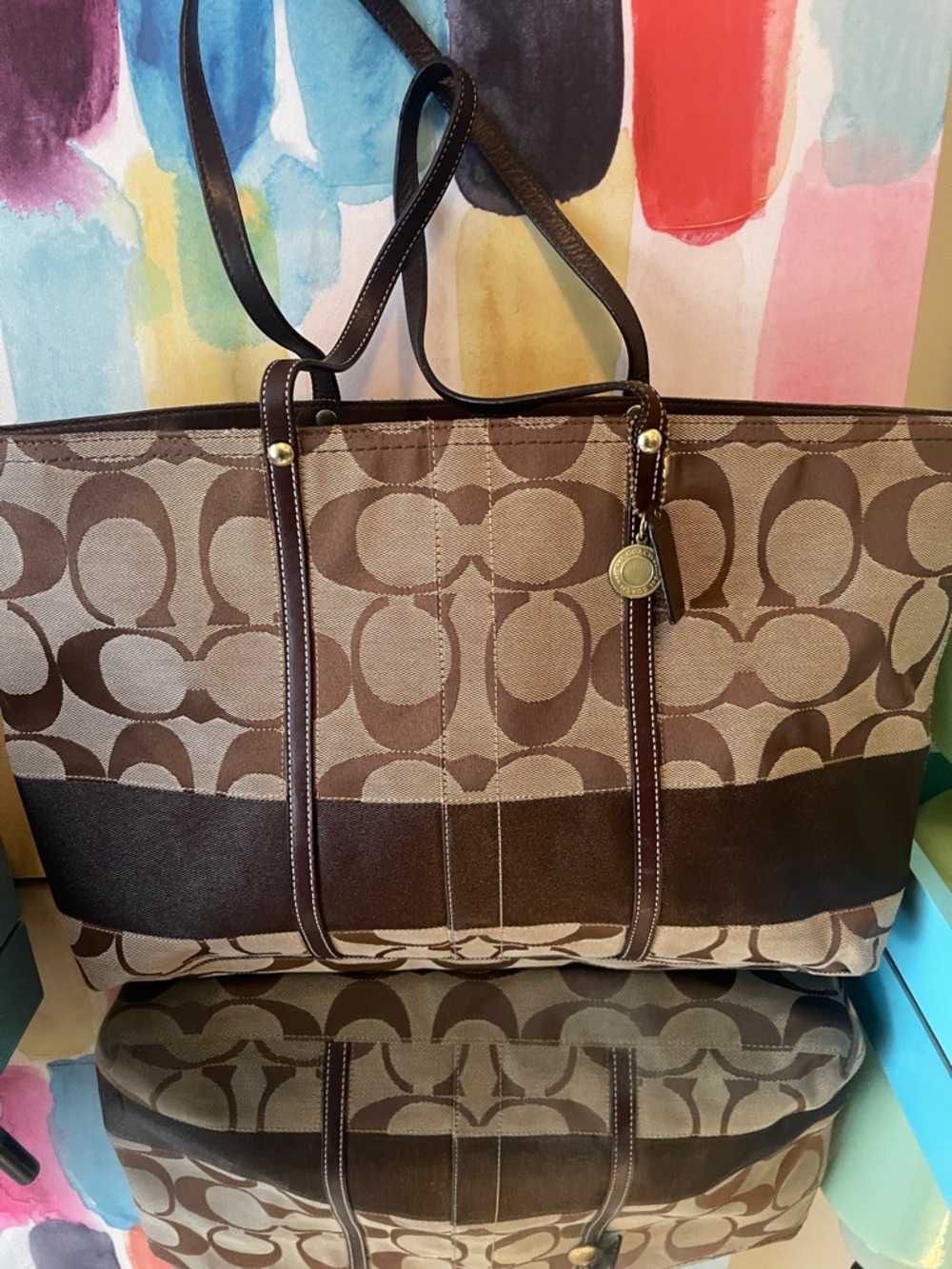 Coach Signature Canvas Tote in Brown and Tan